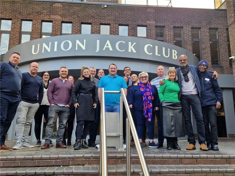 Members of the network and veterans outside the Union Jack Club in London